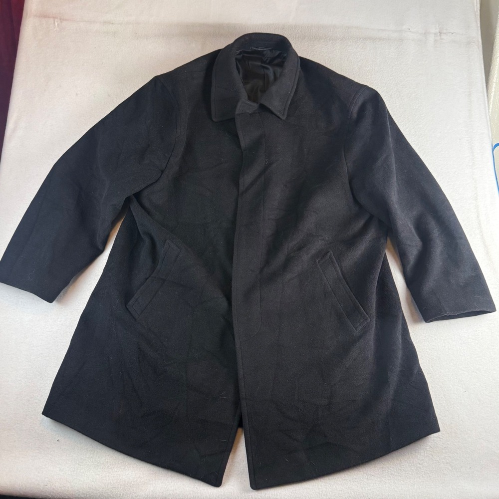 London Fog Men's Black Wool Blend Car Coat Mid Length Overcoat Jacket